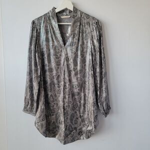 soft surrounding women's new hope blouse size XS gray Silver Stripe paisley